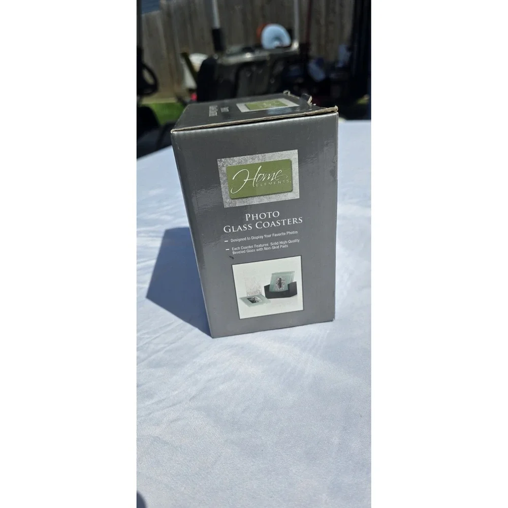 Home Elements Glass Photo Coasters With Wood Box